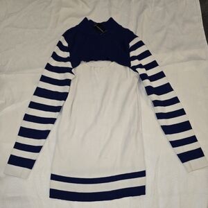 Ashley Stewart Navy and White Striped Turtleneck Sweater